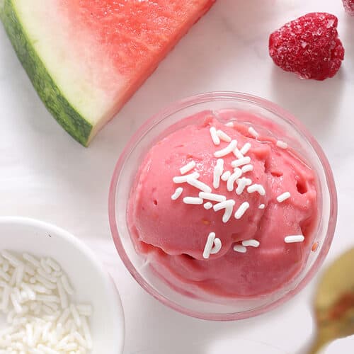 watermelon ice cream with raspberries