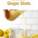 pouring ginger shots into glasses