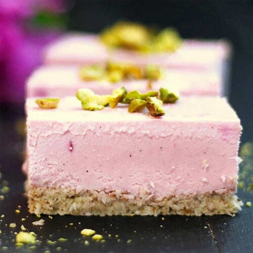 pink vegan cheesecake.