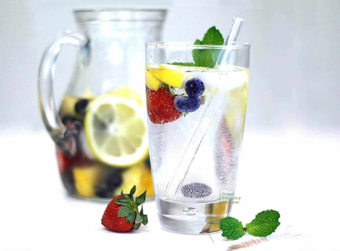 glass of selzer water with fruit