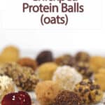 rows of chickpea protein balls on a white board