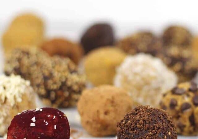 a row of oatmeal protein balls.