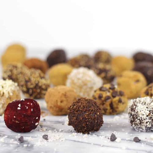 a row of oatmeal protein balls.