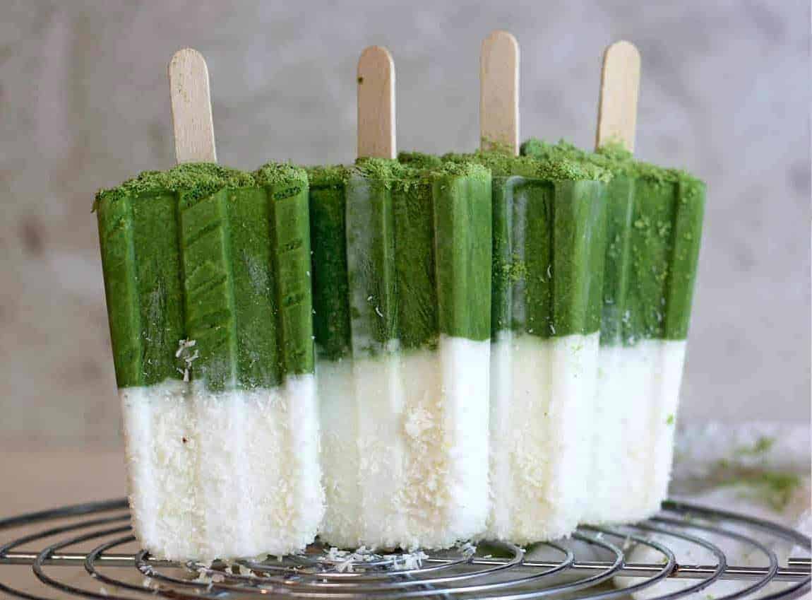Green Cream Popsicles (spinach, avocado, vegan)
