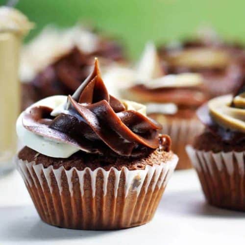 Sunflower Seed Butter Tri-color Frosting & Milk Chocolate Cupcakes
