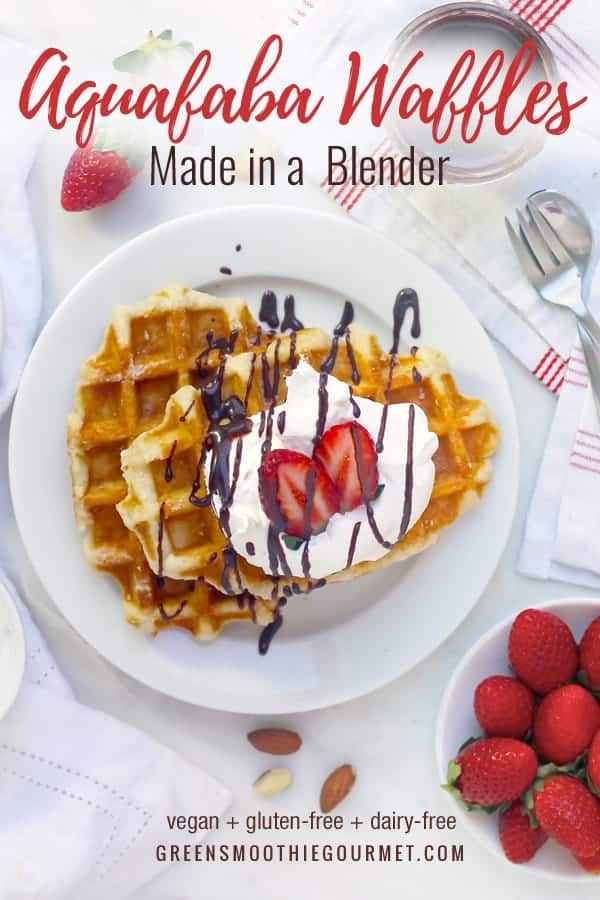 overhead shot of Simple Weight-Loss Aquafaba Blender Waffles on a white dish