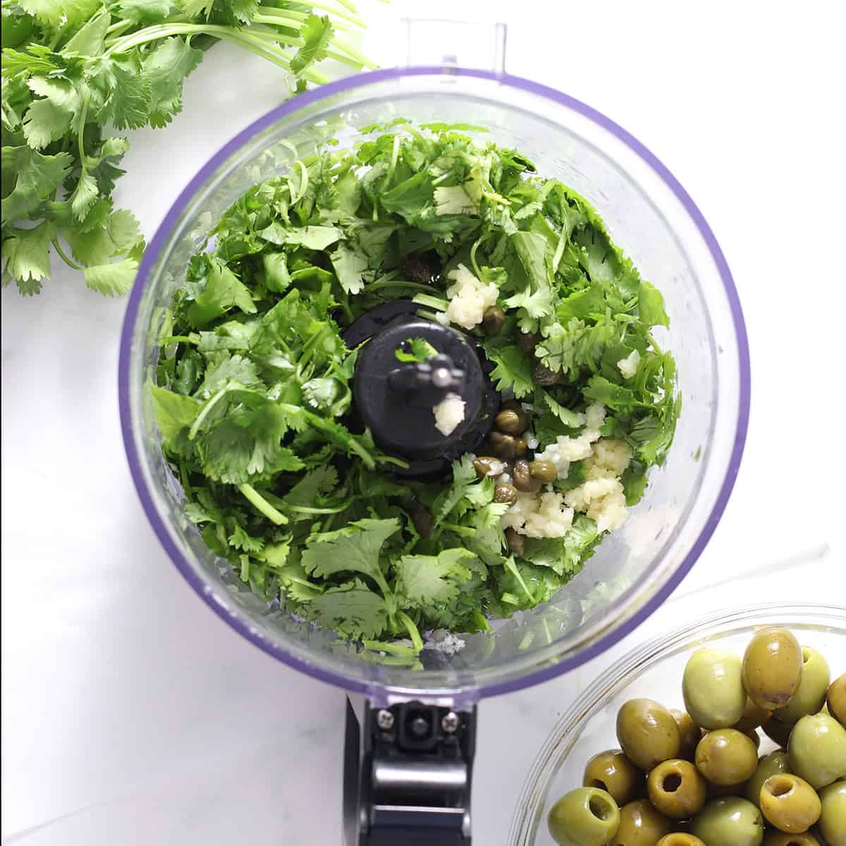 green olive tapenade or pesto without anchovies.