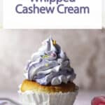 whipped cashew cream on a cupcake.