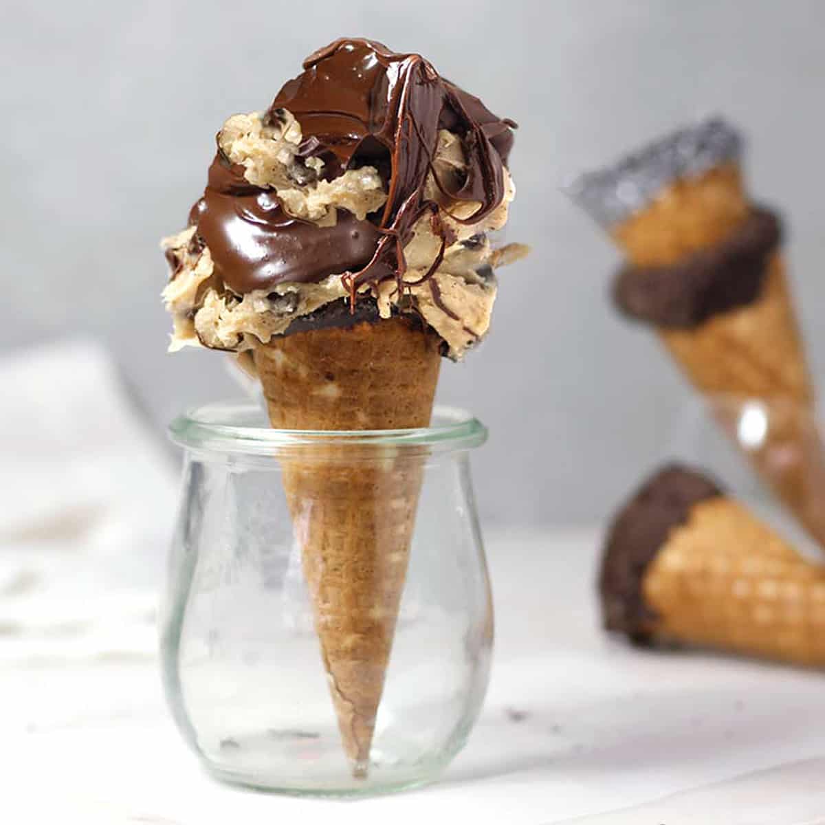 edible cookie dough in an ice cream cone