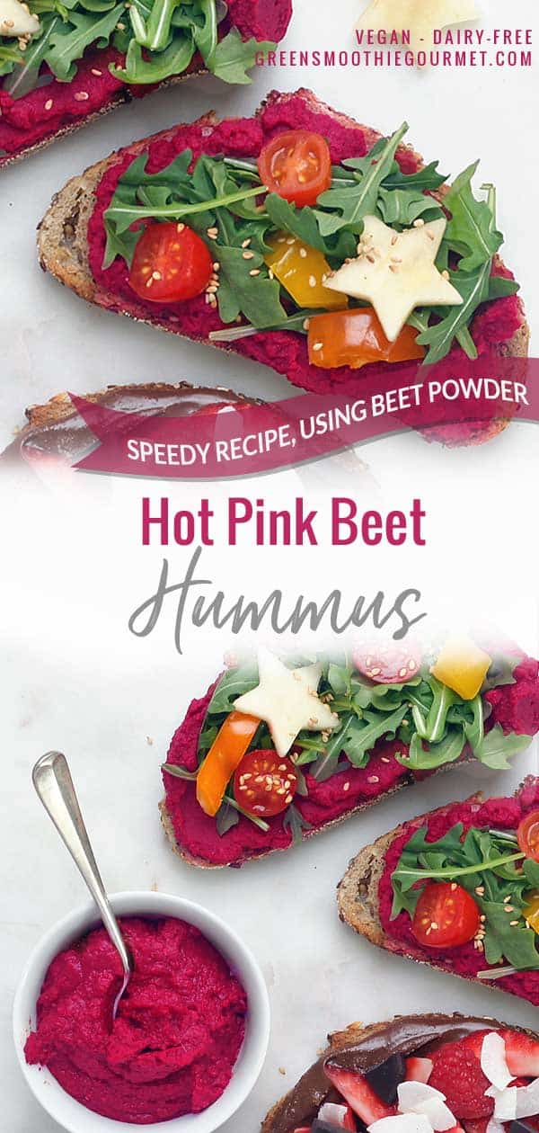 Hot Pink Beet Hummus (vegan, speedy recipe, beet powder or brine)