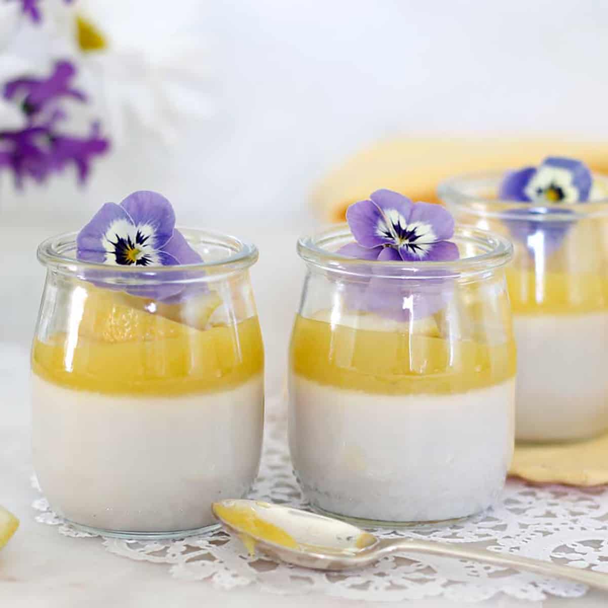 lemon panna cotta jars in a row
