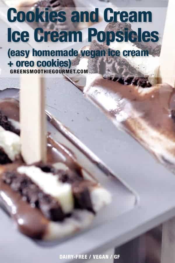 Cookies and cream popsicles made with homemade ice cream and oreos in a mold.