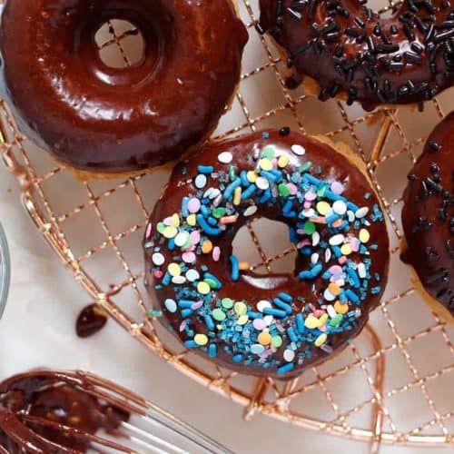 Easy Chocolate Glazed Vanilla Baked Donuts (vegan, dairy-free, gluten-free)