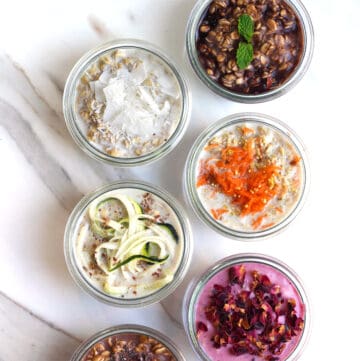 overnight oats with zucchini and other veggies on top