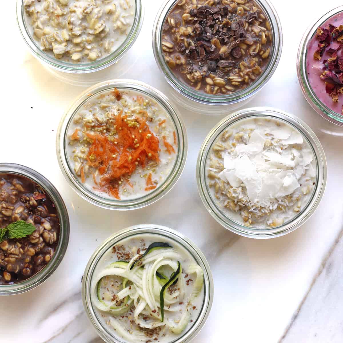 overhead of cups of overnight oats