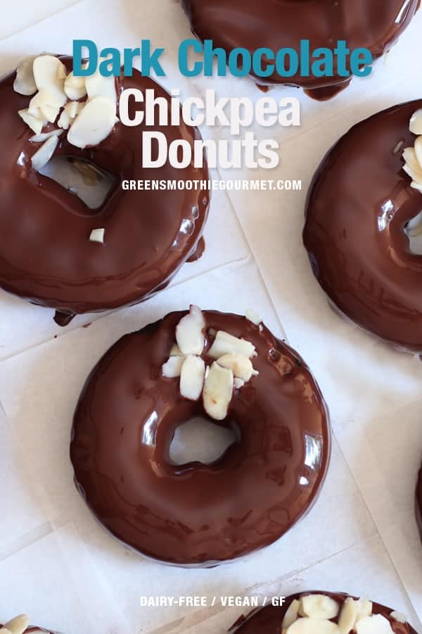 Overhead of dark chocolate chickpea vegan donuts.