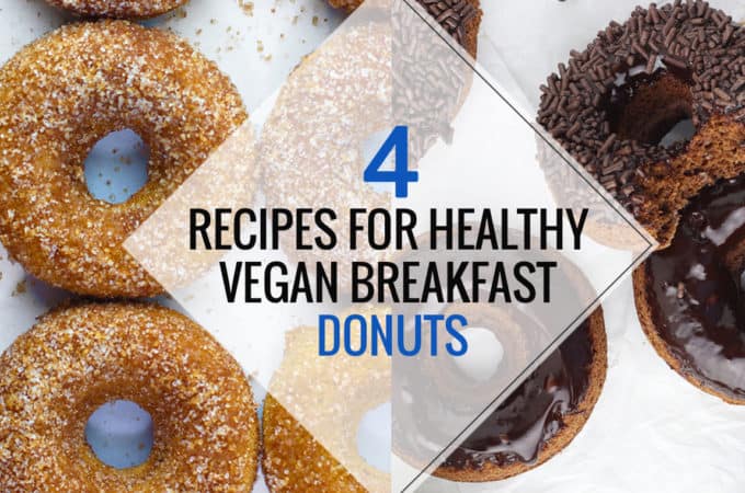 A panel of four vegan breakfast donut recipes.