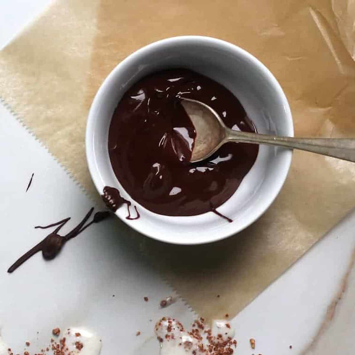 overhead of a chocolate sauce recipe