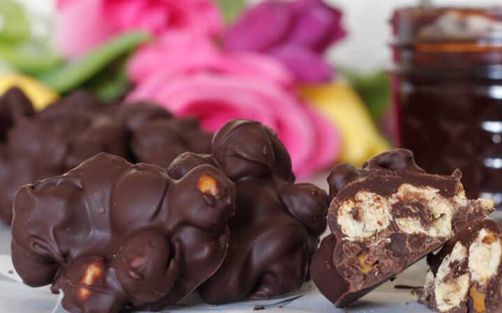 chocolate chickpea clusters, one sliced open
