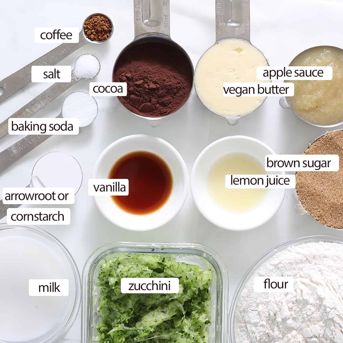 overhead of zucchini bread ingredients