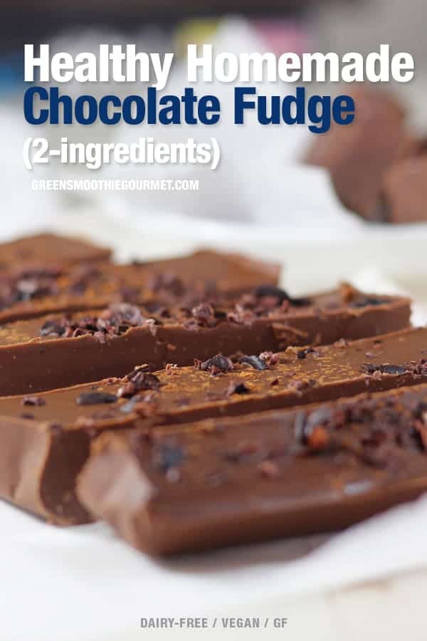 Slices of vegan fudge on a dish with cacao nibs sprinkled on top.