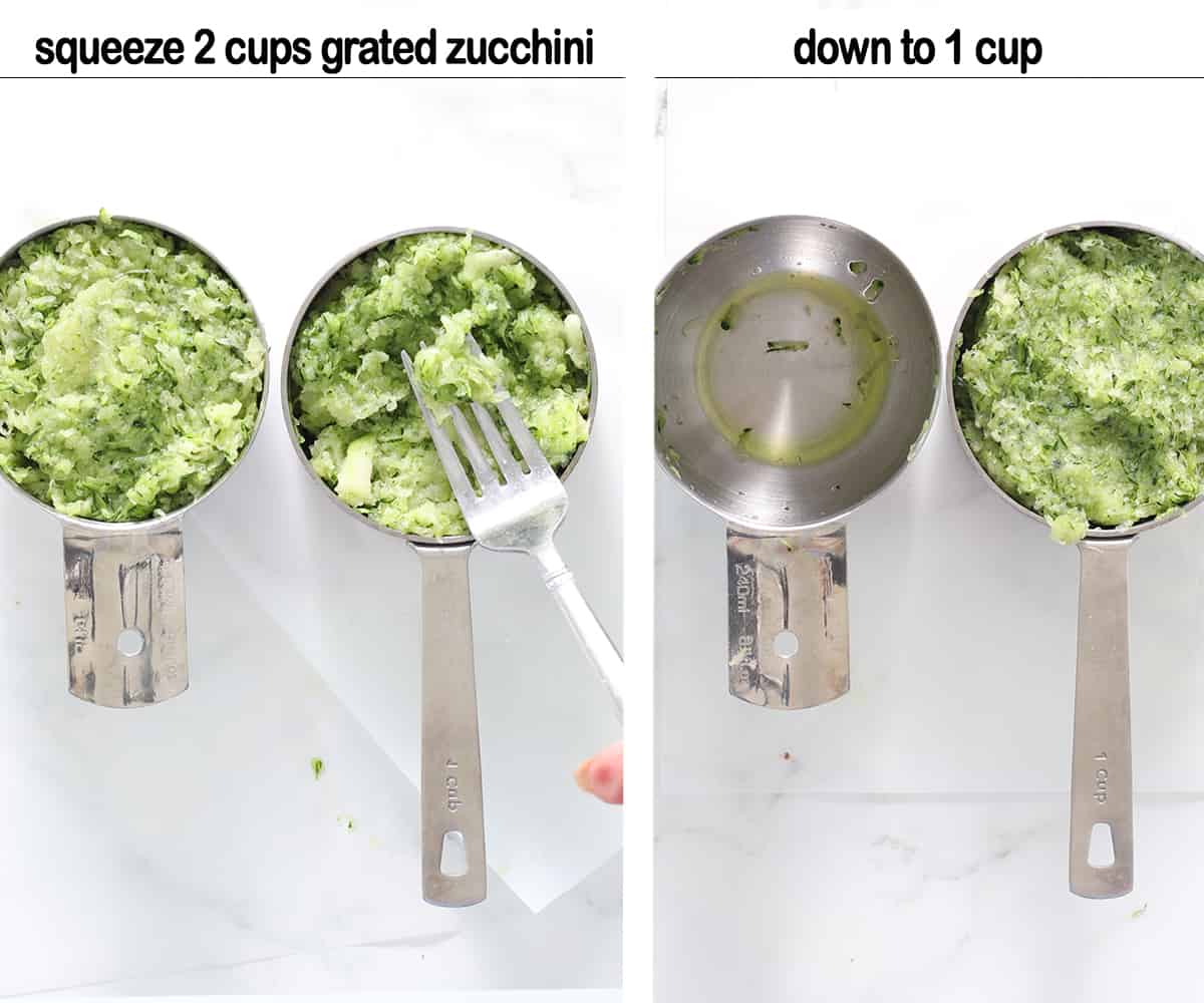 two full cups of zucchini next to one cup of zucchini