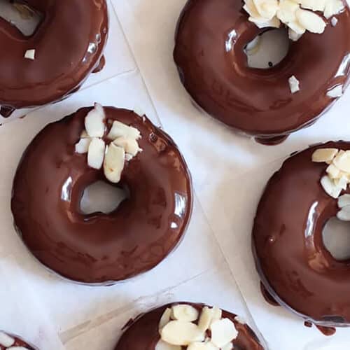 overhead of chickpea donuts with frosting