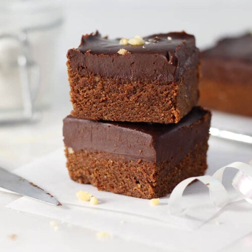 stacks of brownies with knife