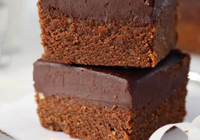 stacks of brownies with knife