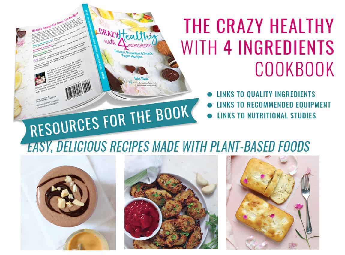 Open book of Crazy Healthy with 4 Ingredients cookbook on a white background.