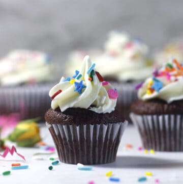 chocolate zucchini cupcakes and frosting.