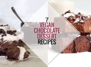 Four chocolate desserts in a collage to depict an article about seven vegan chocolate desserts.