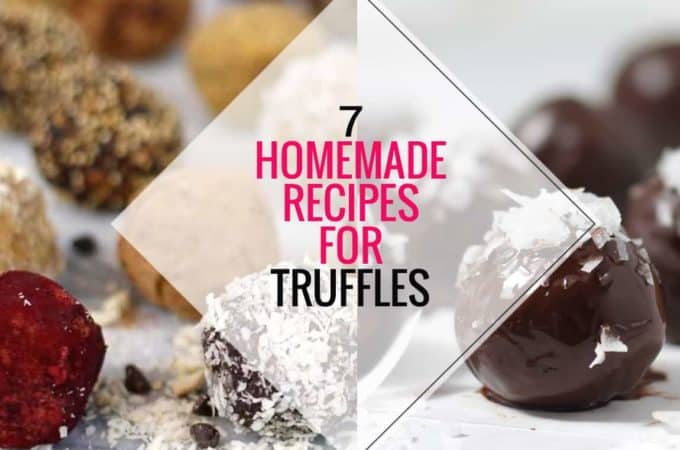 Two images of homemade truffle recipes on a white board.