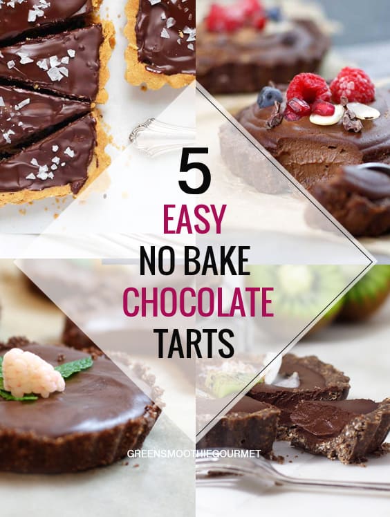 Collage of 4 tarts for a 5 easy no bake chocolate tart round up post.