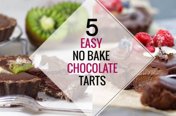 Collage of two tarts for a 5 easy no bake chocolate tart round up post.