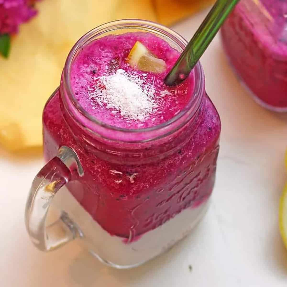 dragon fruit smoothie in a glass.