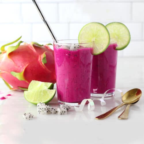 two glasses of dragon fruit smoothies