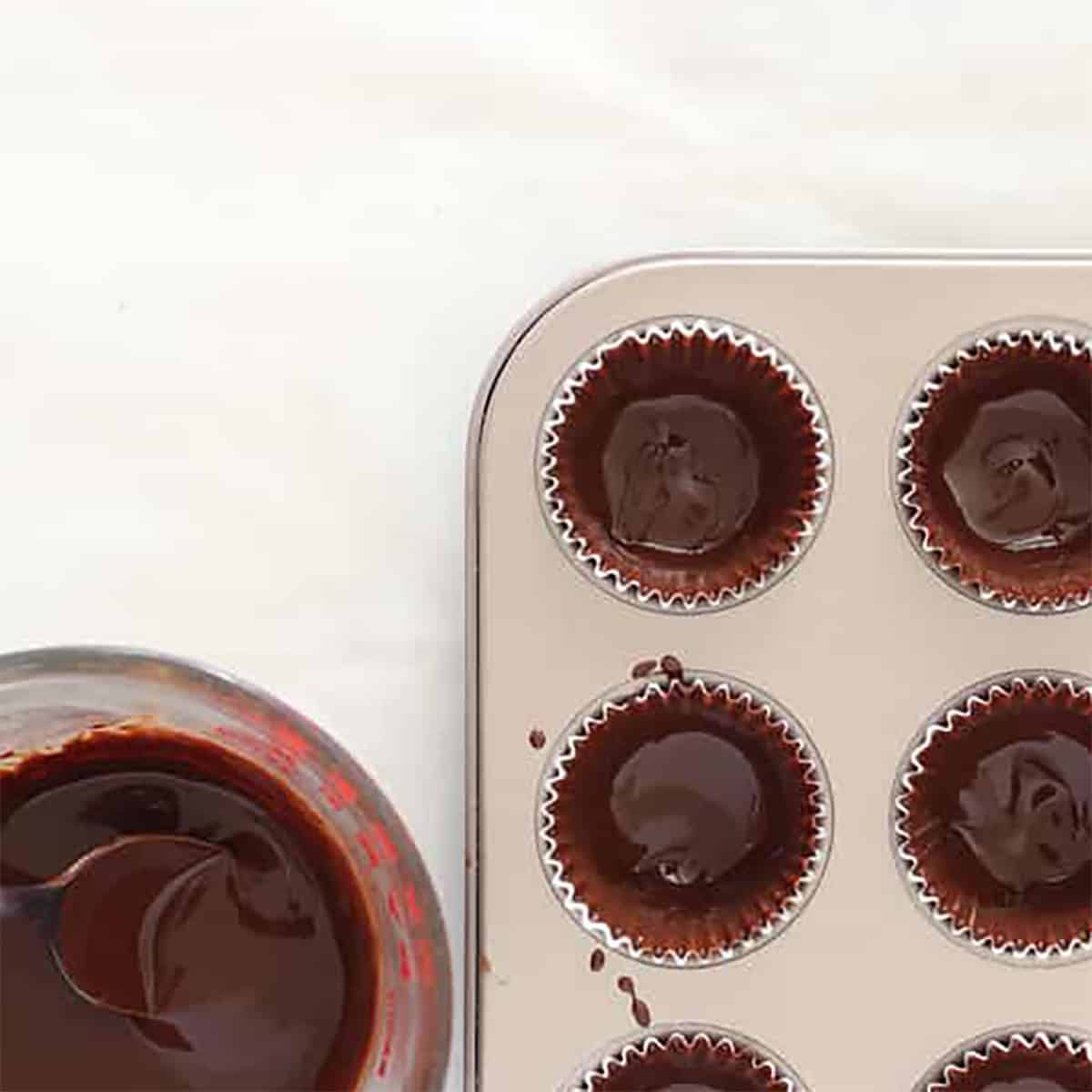 homemade rolo candy shell in a mini cupcake pan.