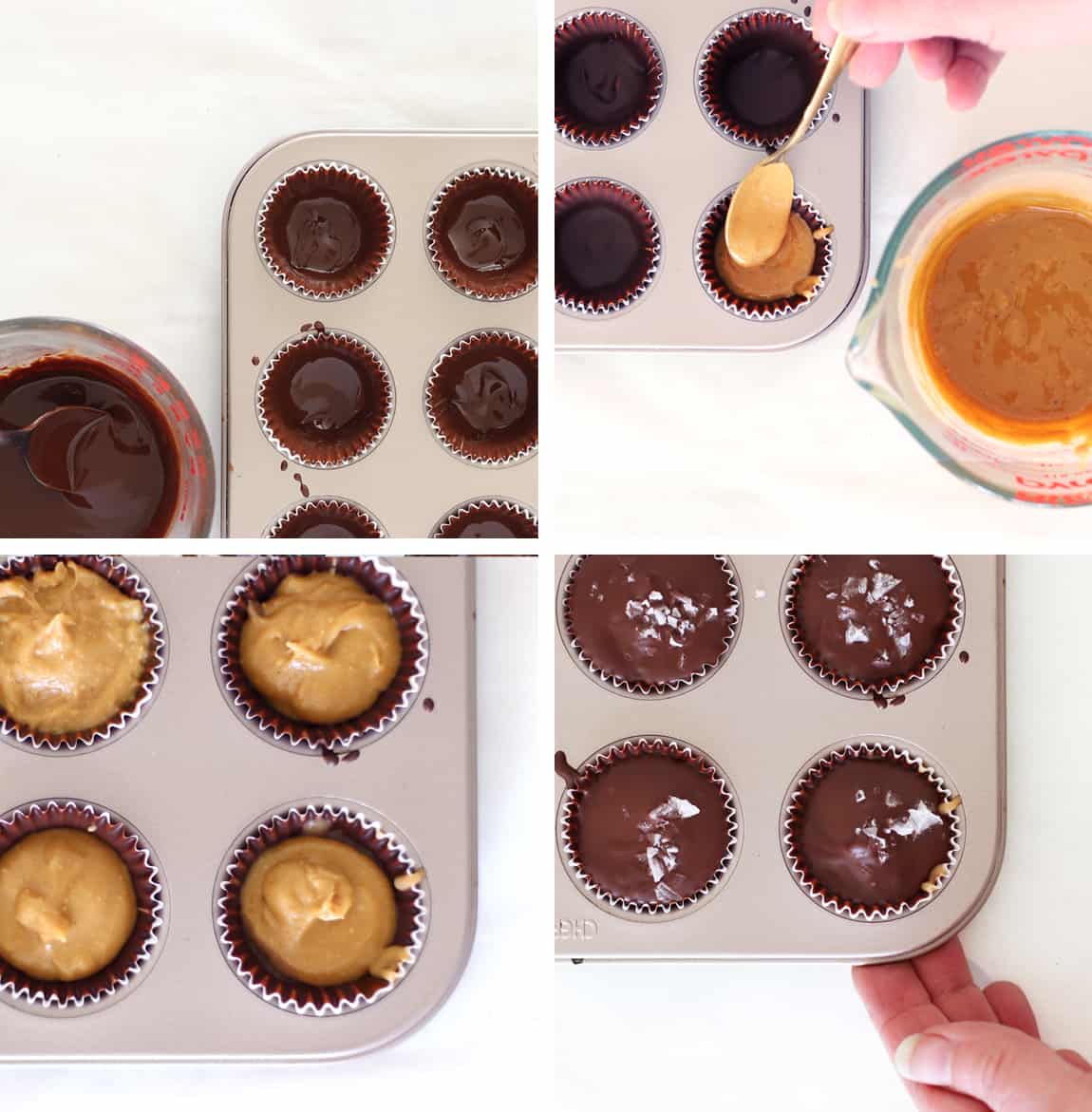 How to panel of steps to make homemade peanut butter cups.