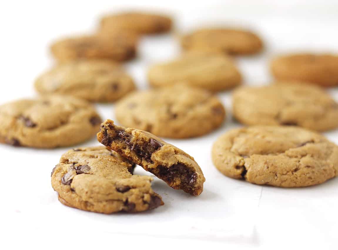 Cinnamon Chocolate Chip Cookie Recipe on a white board.