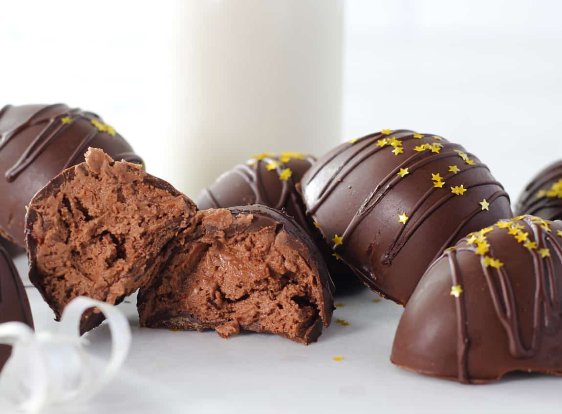 Chocolate Eggs Filled with Sunflower Seed Chocolate Frosting