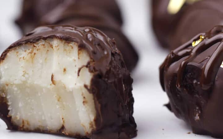 chocolate coconut ball with a bite