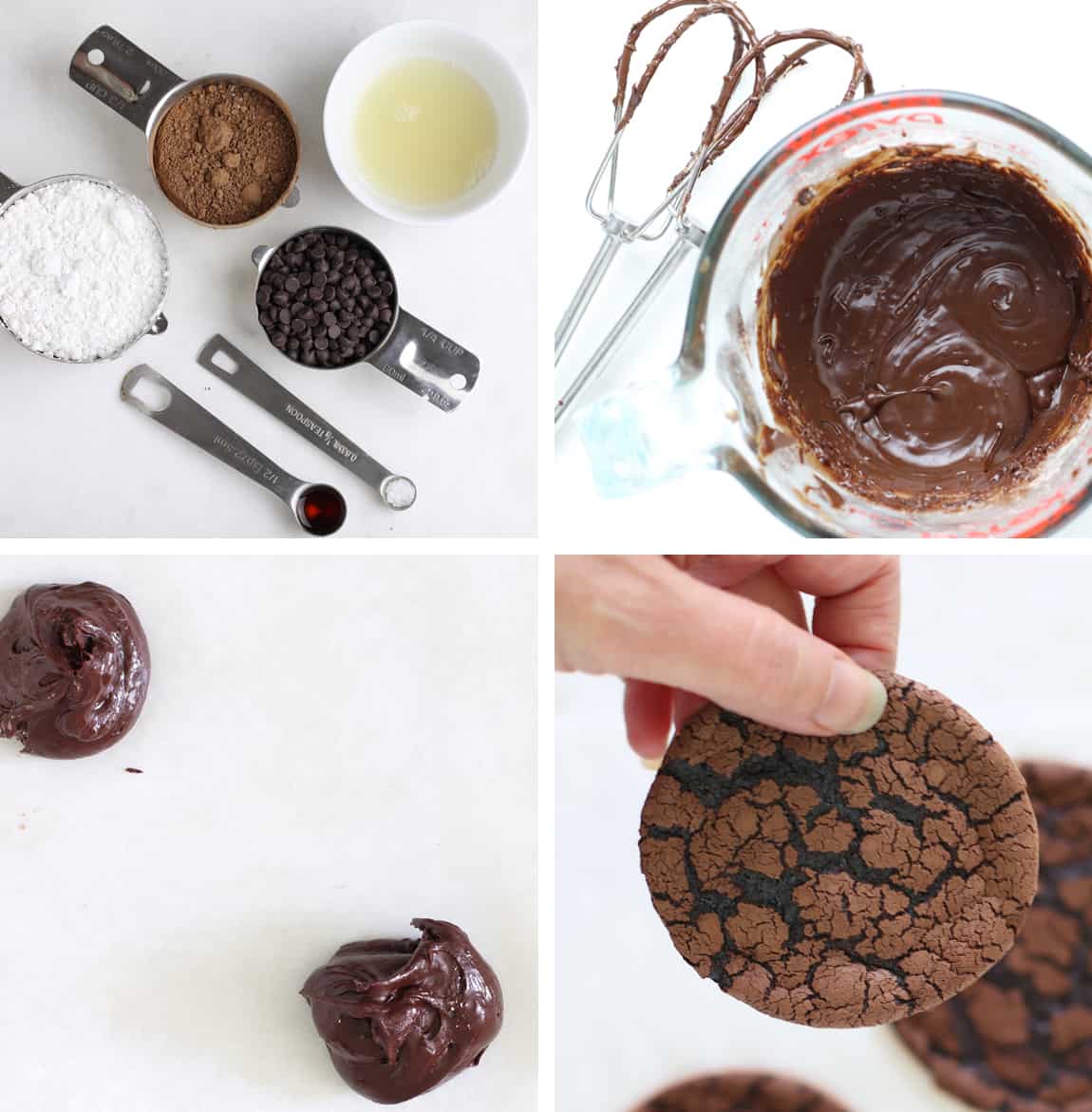 Flourless chocolate cookies prep steps.
