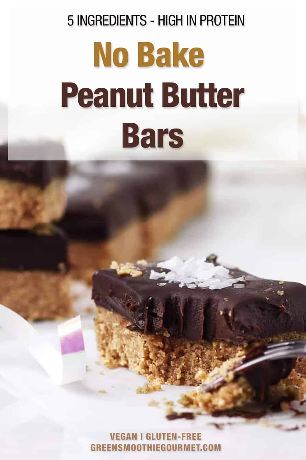 No bake Chocolate Peanut Butter Bar with a fork full taken out