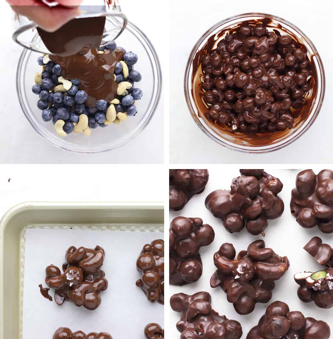 Steps to make blueberry chocolate cashew cluster steps.