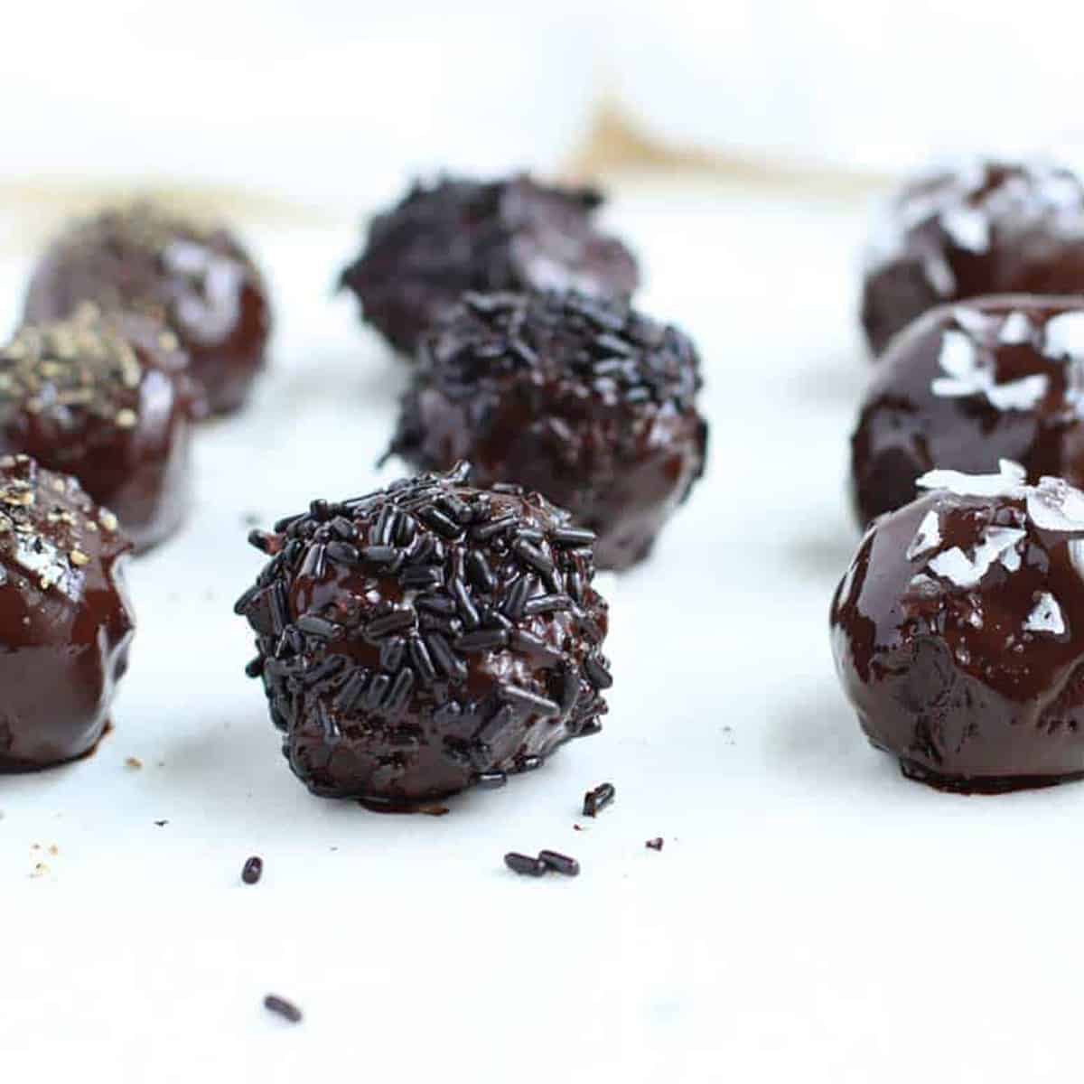 rows of black pepper chocolate truffles