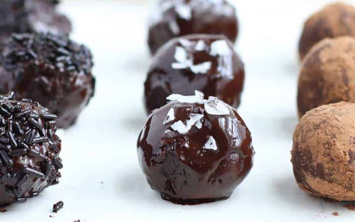 rows of black pepper chocolate truffles