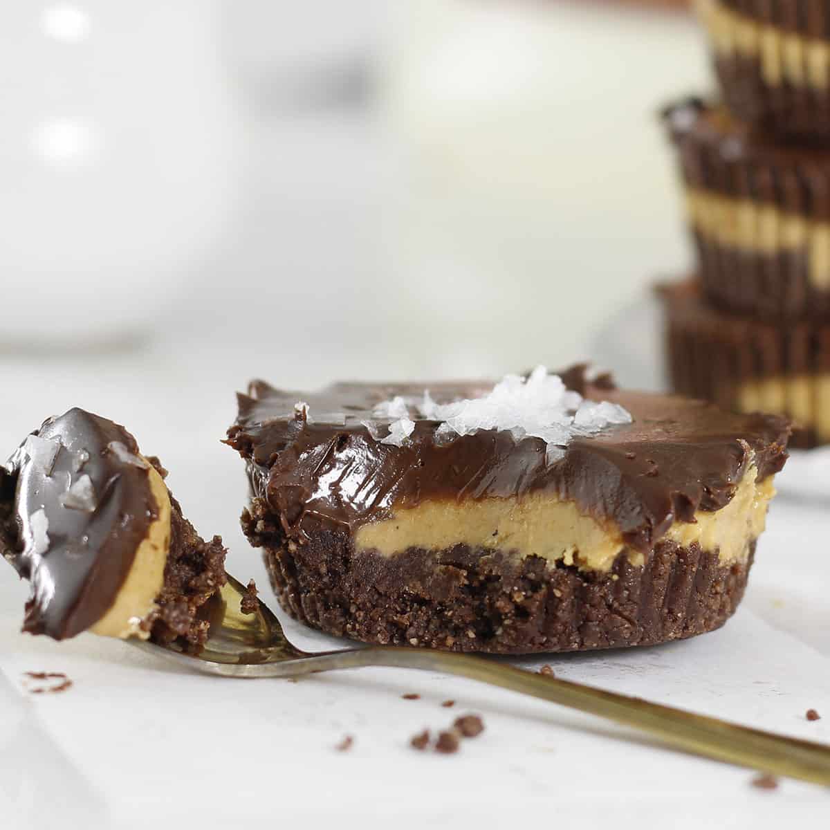 chocolate peanut butter cups with spoon.