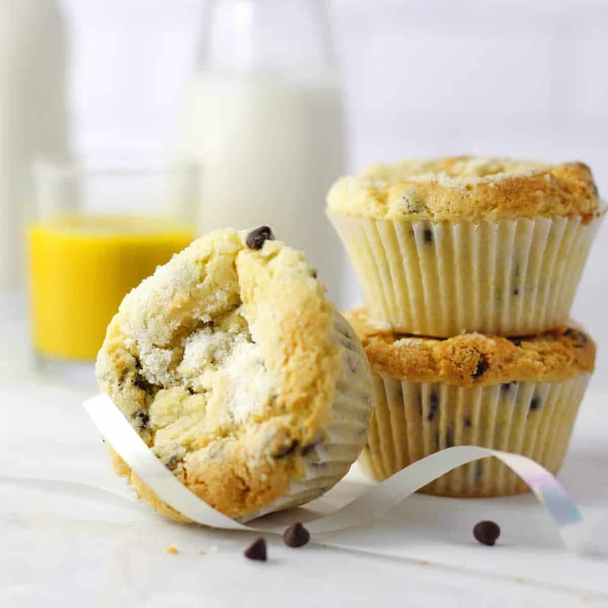 a stack of chocolate chip muffins