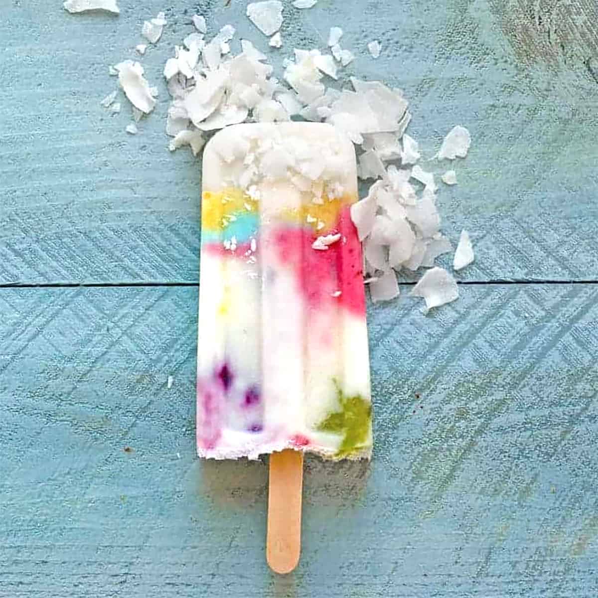 superfood fruit popsicles with rainbow colors and lemon yogurt flavors.